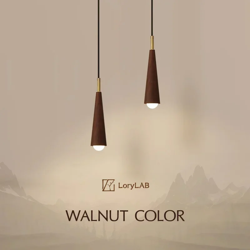 

Walnut-colored copper wooden chandelier, simple style, suitable for living room, bedroom bedside and dining room lighting.