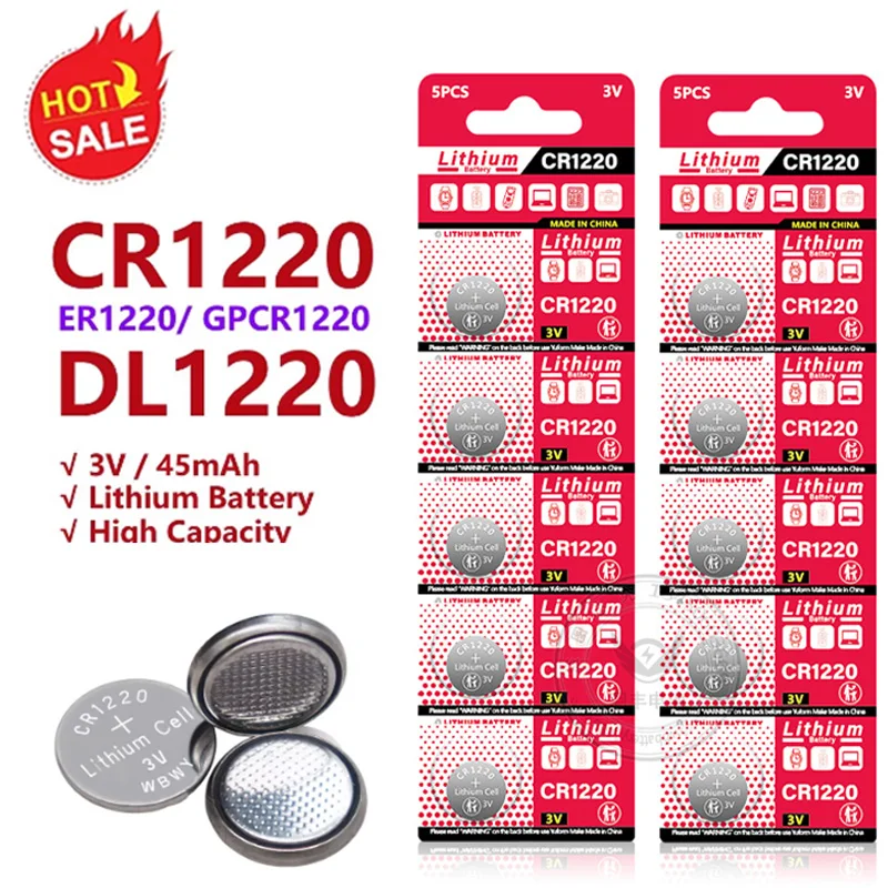 CR1220 45mAh LM1220 BR1220 KCR1220 3V Lithium Battery for Toy Watch Scale Calculator Car Remote Control Mouse Button Coin Cell