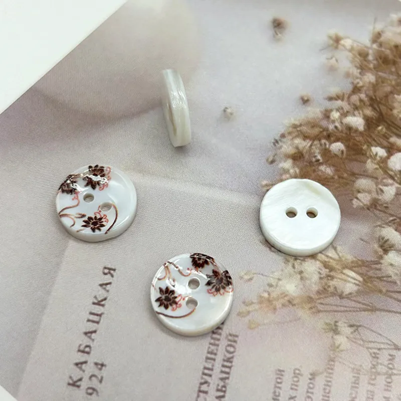 20PCS Of Two-eyed Bowl-shaped Flower Button Shirt Dress Button Beautiful Print Decorative Button