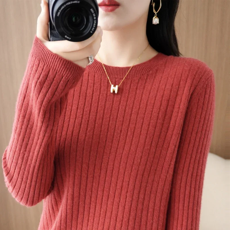 2024 frauen Pullover Herbst Winter Langarm Pullover Oansatz Streifen Warme Pullover Koreanische Mode Bodenbildung Shirts Lose Jumper