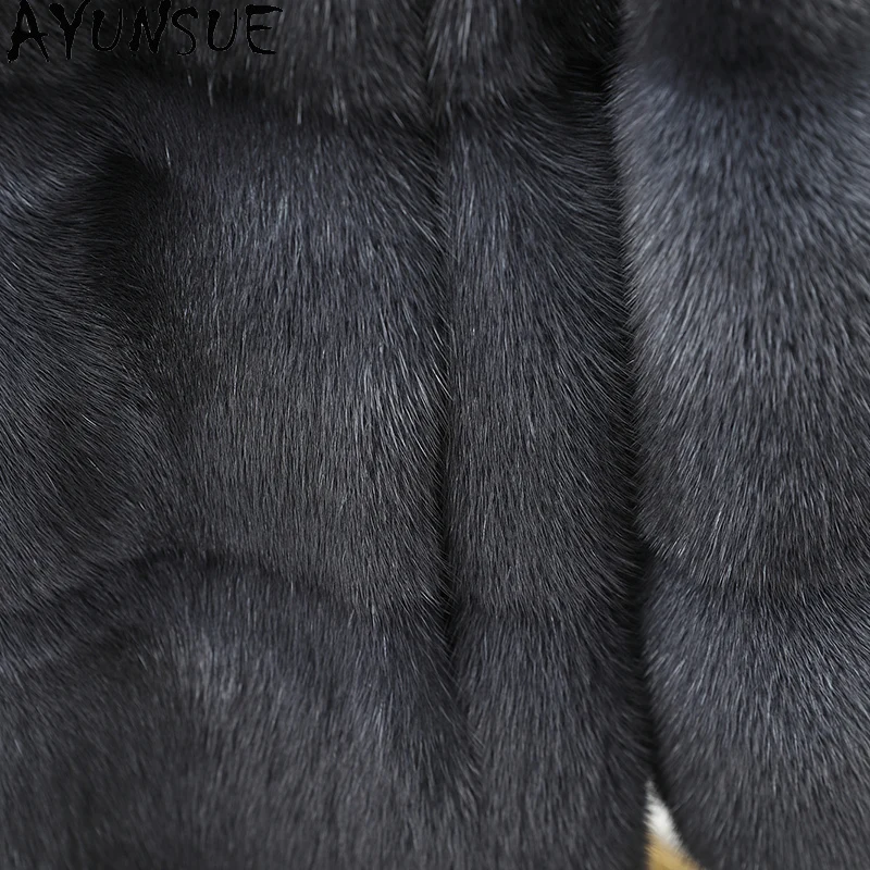 AYUNSUE 천연 밍크 모피 코트 여성 2025 겨울 따뜻한 후드 리얼 모피 코트 여성 의류 고품질 코트 여성 Шуба Женская