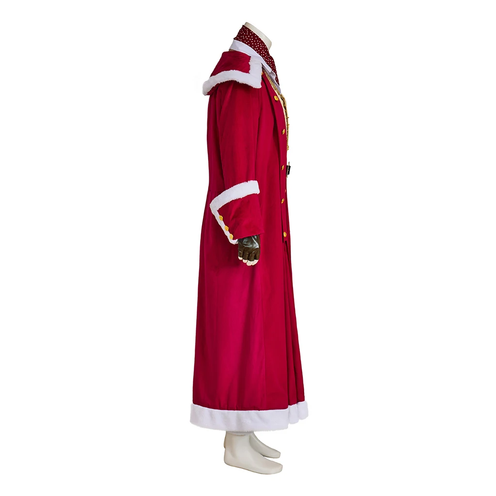 Medieval Vintage Victorian Father Christmas Santa Claus Cosplay Costume Long Jacket Coat Pants Scraf Hat Outfit Full Suit Men