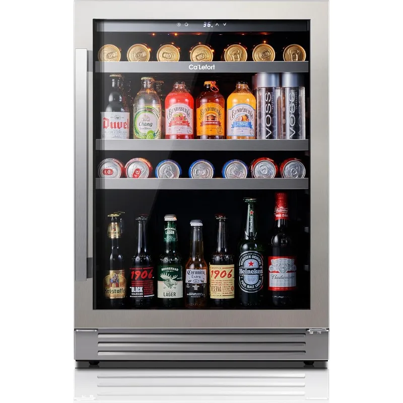 24 Inch Refrigerator,180 Can 34°F -54°F Beverage Fridge,Drink Fridge with Glass Door 3 LED Drink Fridge Built in or Freestanding