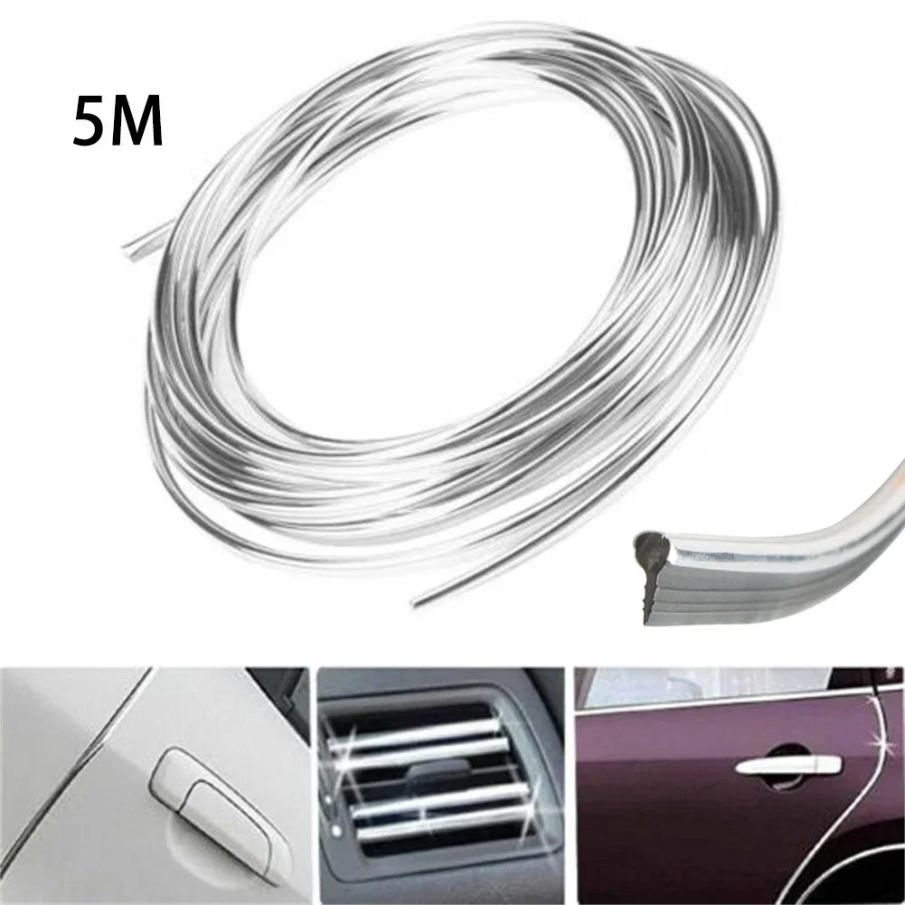 5M Auto Door Edge Trim Molding Rubber Seal Strips Scratch Guard Protector Sliver Electroplated Silver  Styling Mouldings