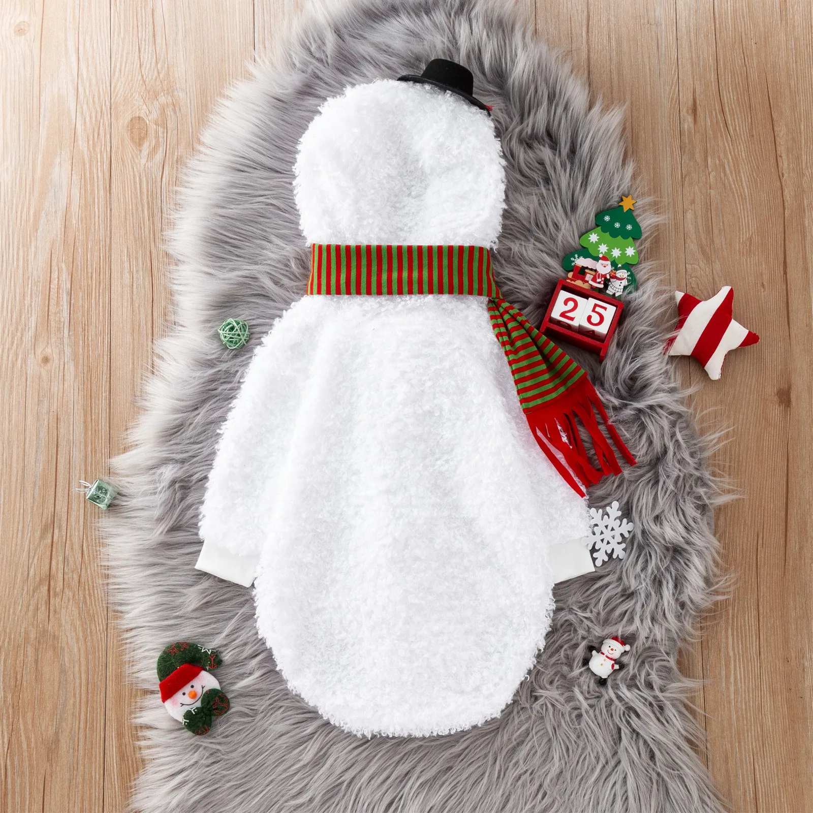 Merry Christmas Infant Baby Romper Suit Boys Girls Long Sleeve Xmas Cosplay Costume Snowman Fleece Hoodie Jumpsuit+Scarf Set