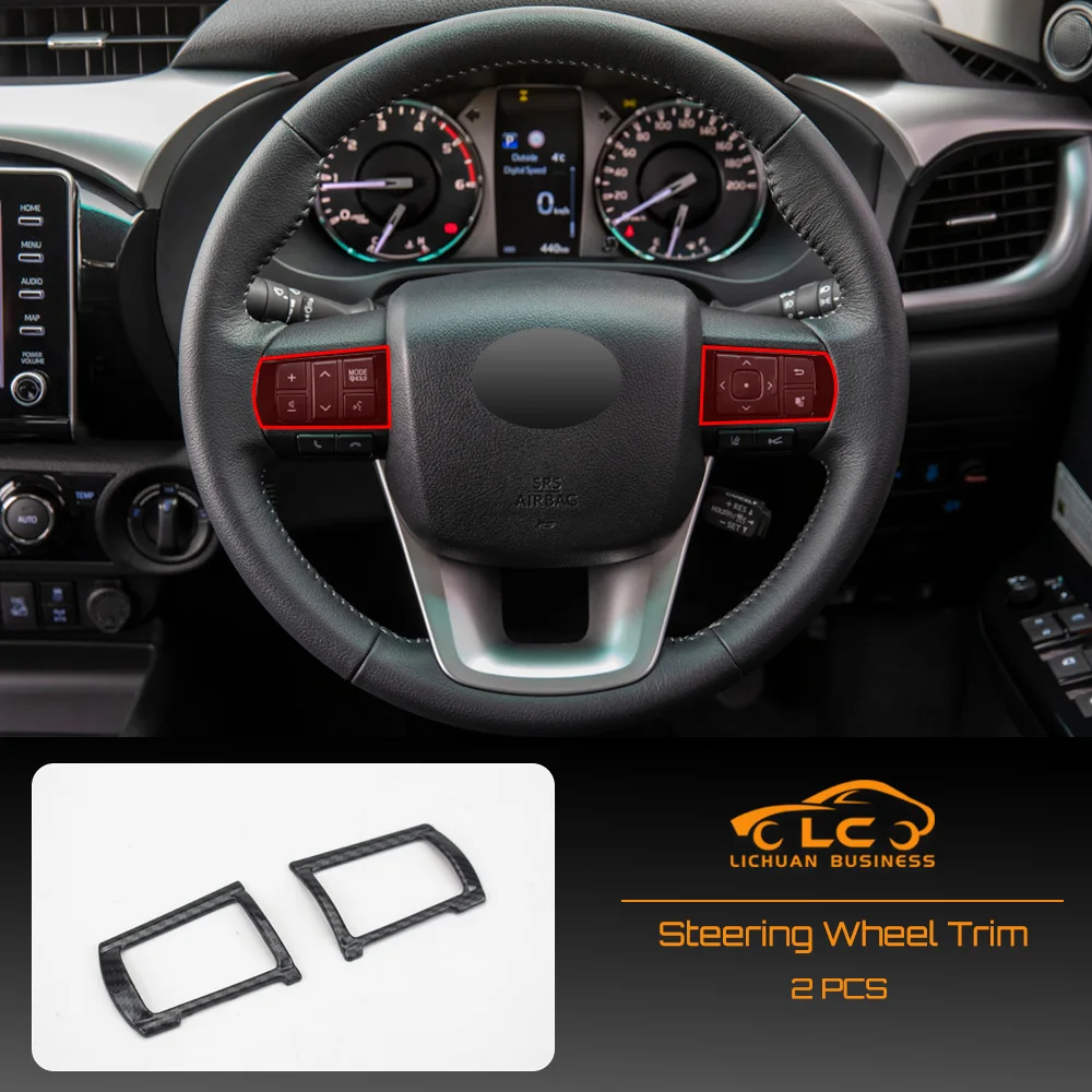 2pcs Steering Wheel Button Trim for Toyota Hilux Revo Rocco Conquest Fortuner 2015-2022 ABS Carbon Fiber Color