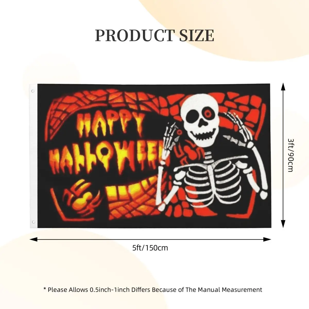 HALLOWEEN SKELETON BONES Flag Decor 3x5FT Polyester Material Outdoor Lawn Vibrant Colors Flowy Bright