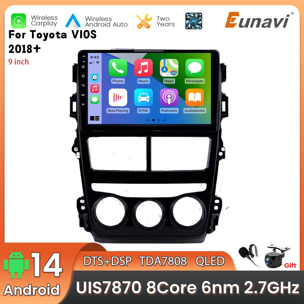 

Автомобильный мультимедийный плеер Android 14 2 Din для Toyota VIOS 2018+, головное устройство, стерео GPS-навигация BT WIFI
