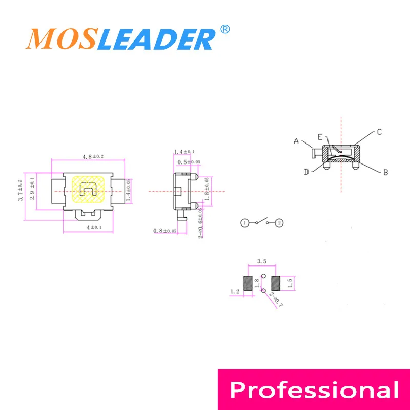 Mosleader 1000 шт. 3*4*1,5 3x4x1,5 SMD крошечная маленькая черепаха тактовый переключатель 2P боковая кнопка переключения с локацией оптовой лентой