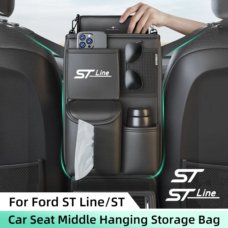 Car Seat Middle Storage Bag For Ford ST Line MK3 Kuga Fiesta Armrest Hanging Organizer Handbag Holder Pocket Tissue Storage Bag