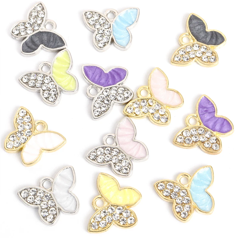 10pcs Cute Enamel Inlaid Crystal Butterfly Charms Cartoon Insects Animal DIY Earrings Necklace Bracelet Exquisite Accessories