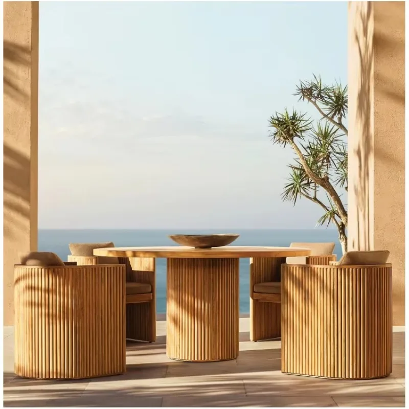 

Furniture waterproof luxury, solid wood 4-seat round table outdoor teak dining set