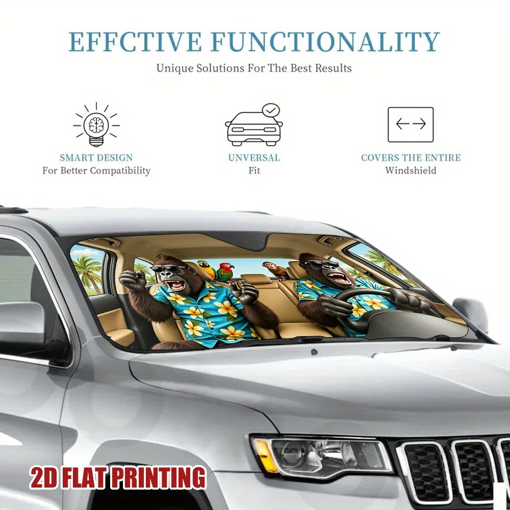 

1pc Jungle Joyride Car Sun Visor - Fun Gorilla & Parrot Design, Easy Installation, All-Day Sun Protection, Ideal For Family Trip