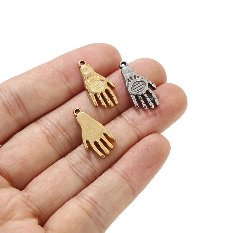10pcs Stainless Steel Hand Symbol Charm Pendants for DIY Jewelry Making New Findings Accessories Top Quality 21.5mm