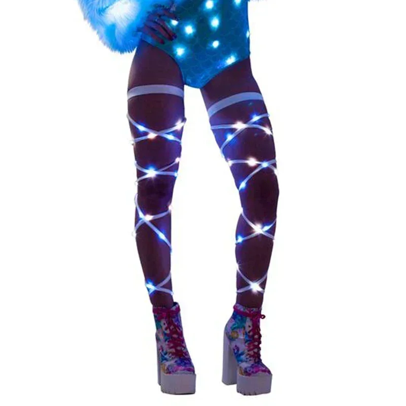 Bandagem luminosa para perna feminina, roupa rave, fantasia de festa, roupas futuristas, acessórios para dançarinos, acender, Gogo, moda, 2024