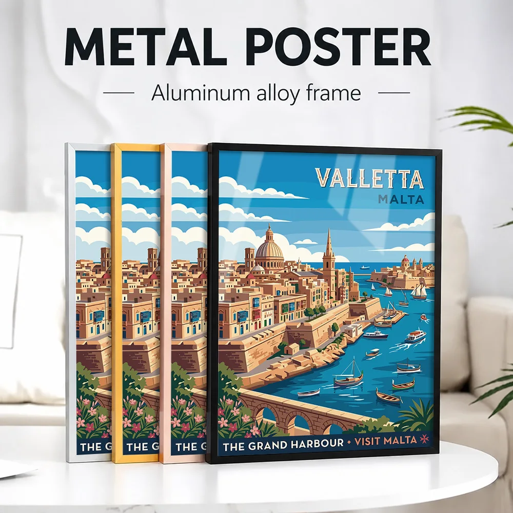 Valletta Grand Harbour Travel Framed Aluminum Metal Poster Customized Photo Modern Scenic Style Wall Art For Study Explorer Gift