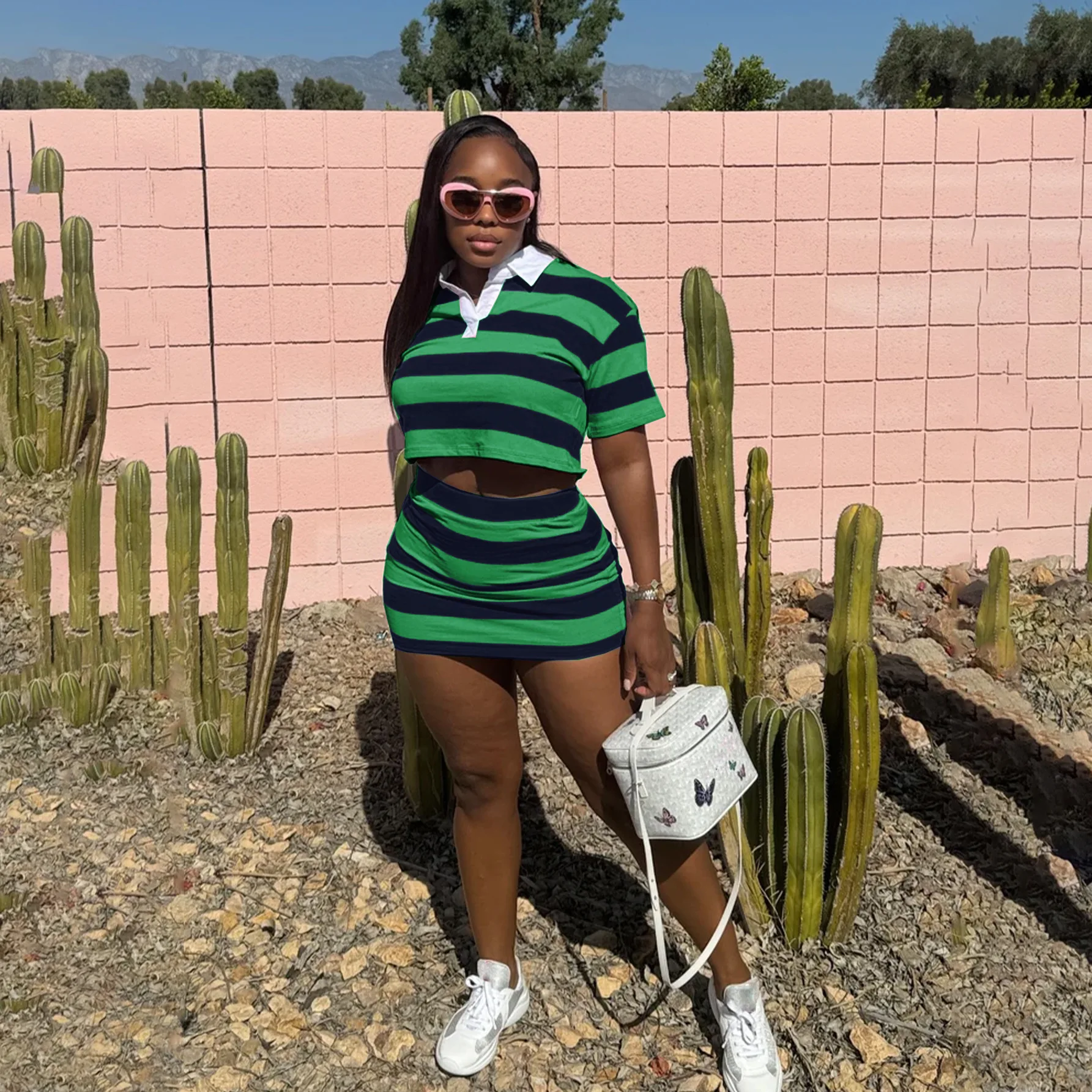 여성 스트라이프 섹시 숏 스커트 세트 여름 라펠 탑 섹시 힙허깅 스커트 투피스 세트 여성 파티 스트릿웨어 2025 의상