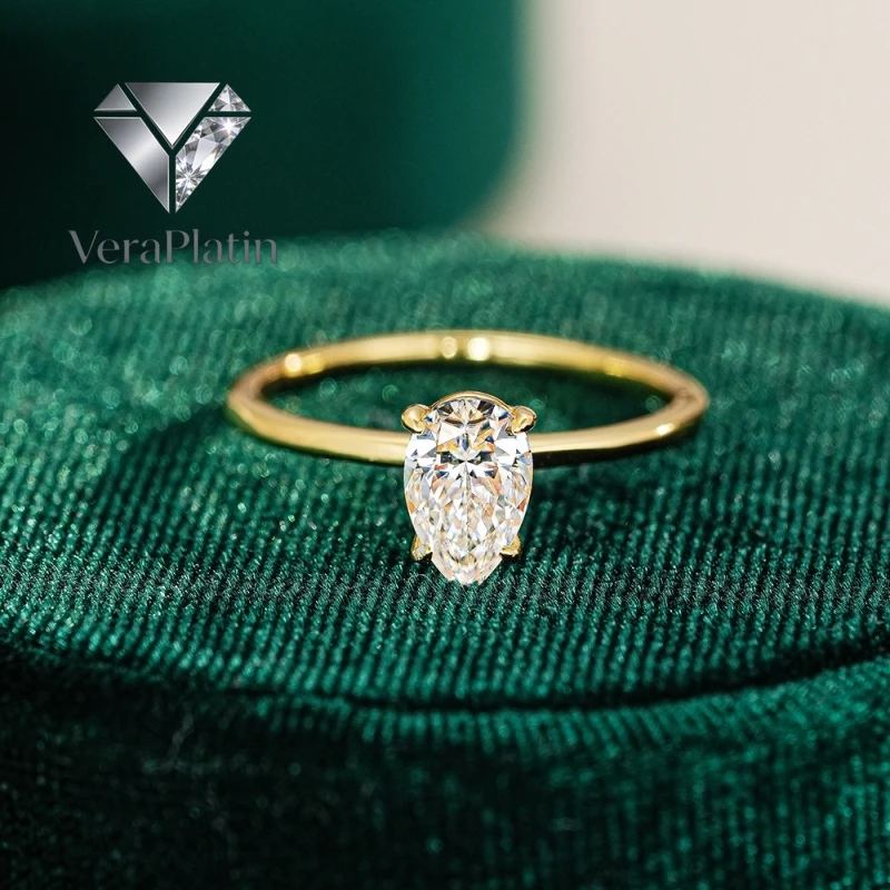 

VeraPlatin Women Engagement 18K Gold Wedding Band 1/2CT Moissanite Diamond Daughter Birthday Family Christmas Gift Lover Valenti