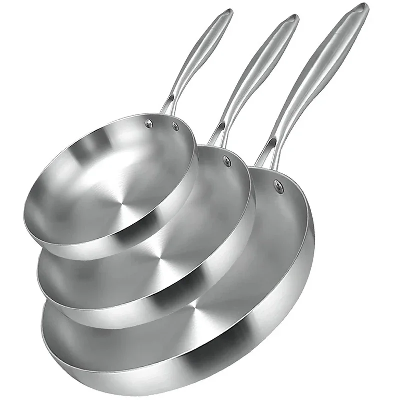 

304 Stainless Steel Frying Pan Uncoated Kitchen Cookware for Gas Stove and Induction Cooker NonStick Fried Steak Pot