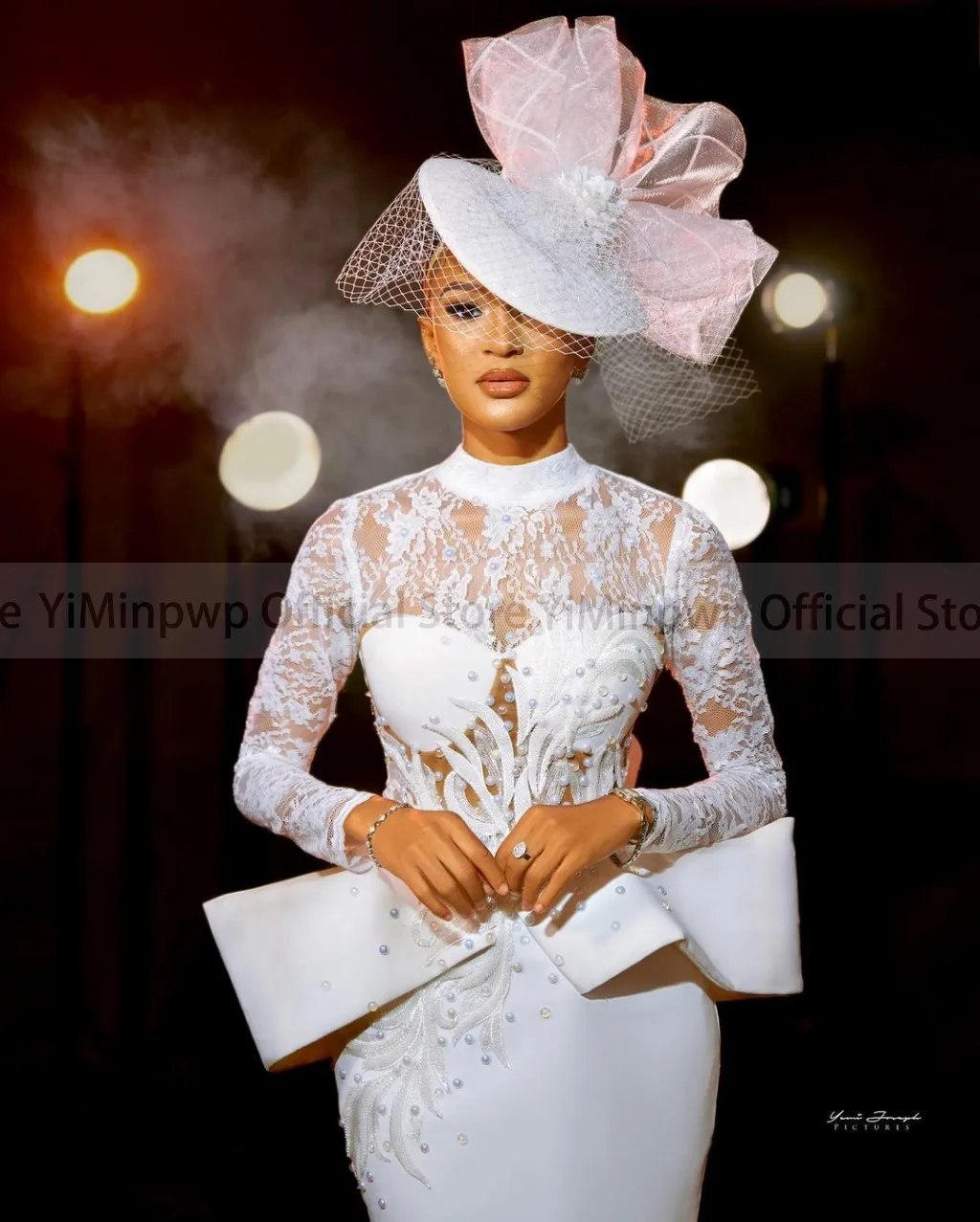 Short Wedding Dresses for Bride High Collar Long Sleeve Hollowed Tea Length Lace Beading Civil Africa Bridal Gowns Customized