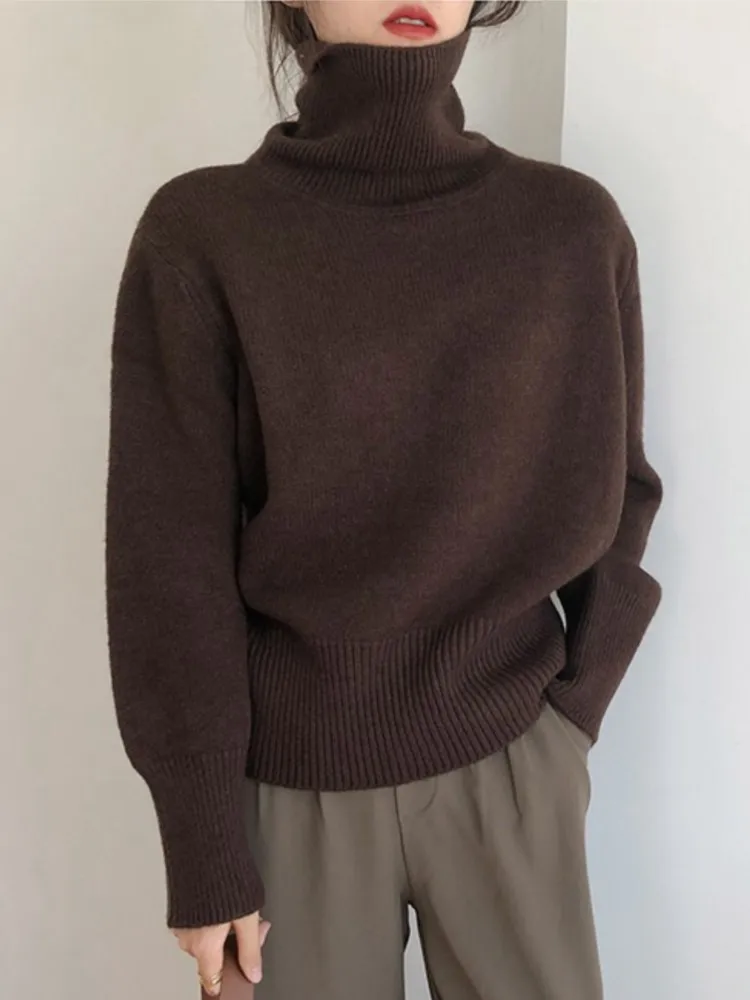 

Casual Solid Knitted Sweater Turtleneck Pullover Women Long Sleeves Autumn Simple All-matched Korean Fashion Female Clothing New