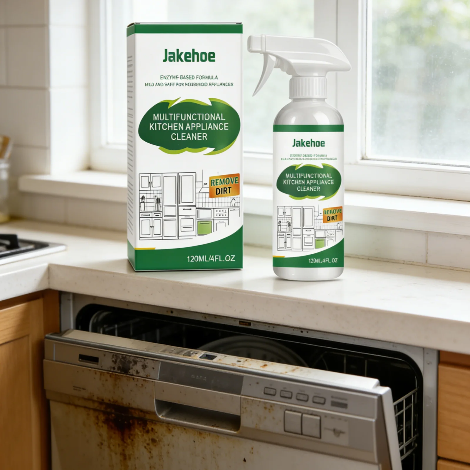 Jakehoe Multifunctional Kitchen Appliance Cleaner Powerful Decontamination Remove Grease Mild Formula Kitchen Clean Spray 120ml