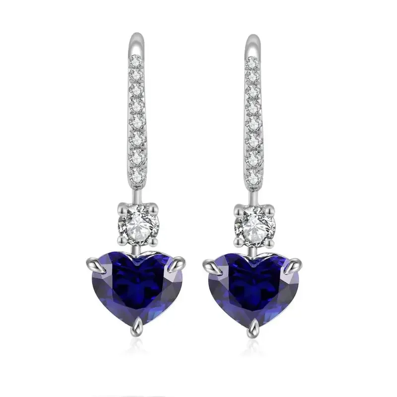 RUIF S925 Silver Heart Shape 3.45ct Lab Sapphire Earrings White Simulated Diamond CZ Gemstone for Women Jewelry