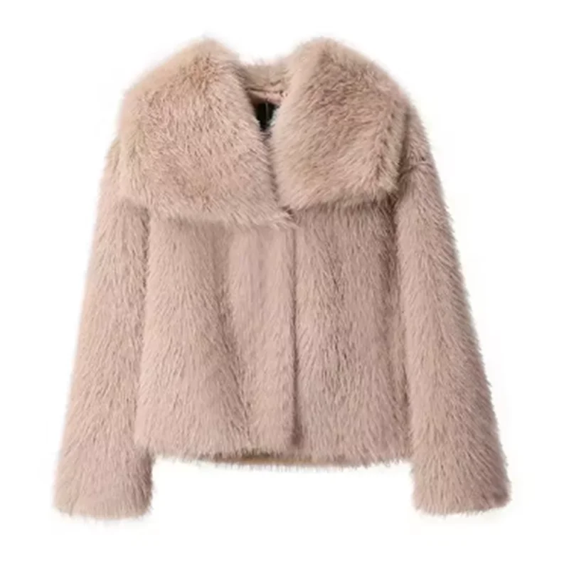 2024 Winter New Fashion Gradient Fluffy Fur Coat Women High Street Luxury Big Fur Collar Faux Fox Fur Jacket Female Overcoats