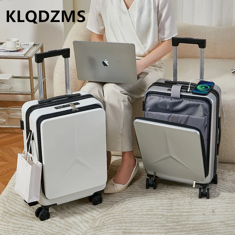 

KLQDZMS 20"24Inch Fashion Business Luggage with Front Opening and Boarding Case Travel with Silent Password Lock Suticase