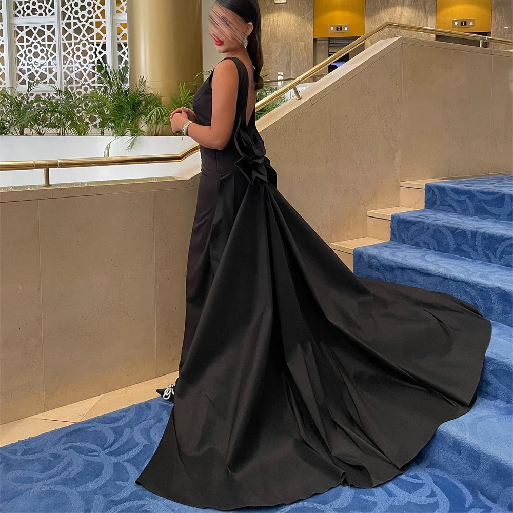 ROYET Classic Strapless Sleeveless Mermaid Black Prom Dress Floor Length Sweep Train Long Formal Elegant Evening Gown For Woman