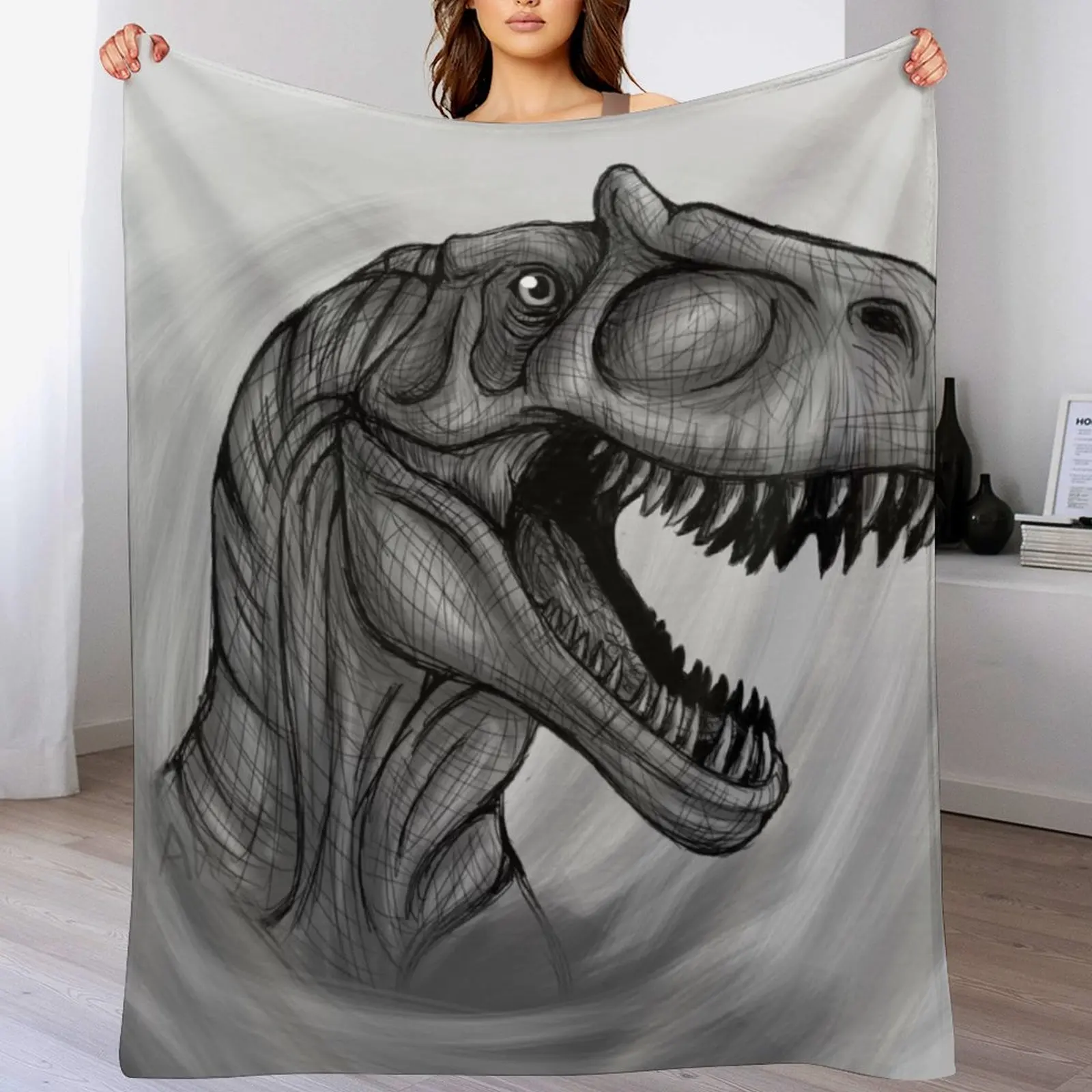 

Allosaurus Sketch Throw Blanket All Season Lightweight Soft Blanket for Bed