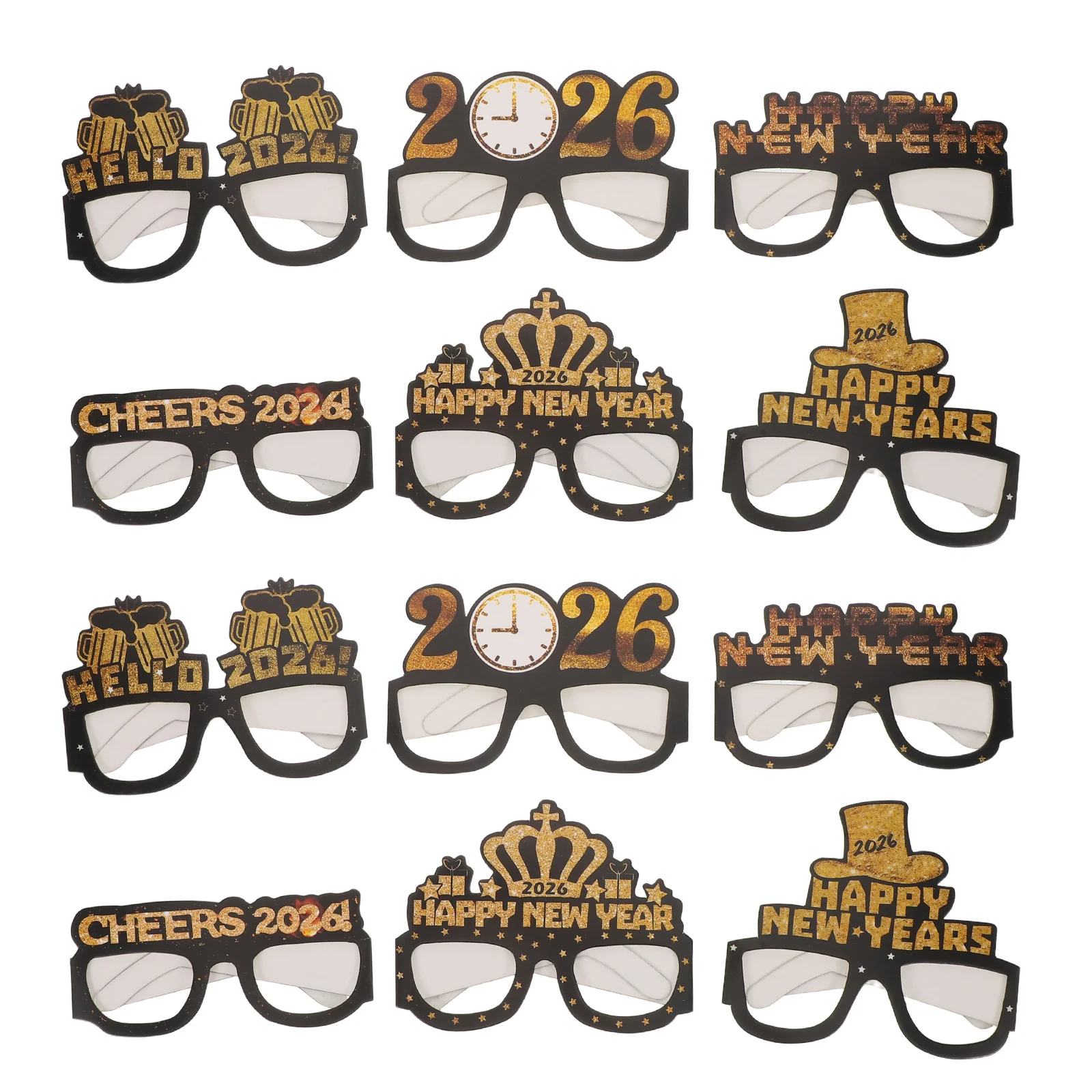 

5Sets Nye Party Paper Glitter Eyeglasses 2026 New Year Photo Props Happy New Year Glasses 2026 Glitter Glasses