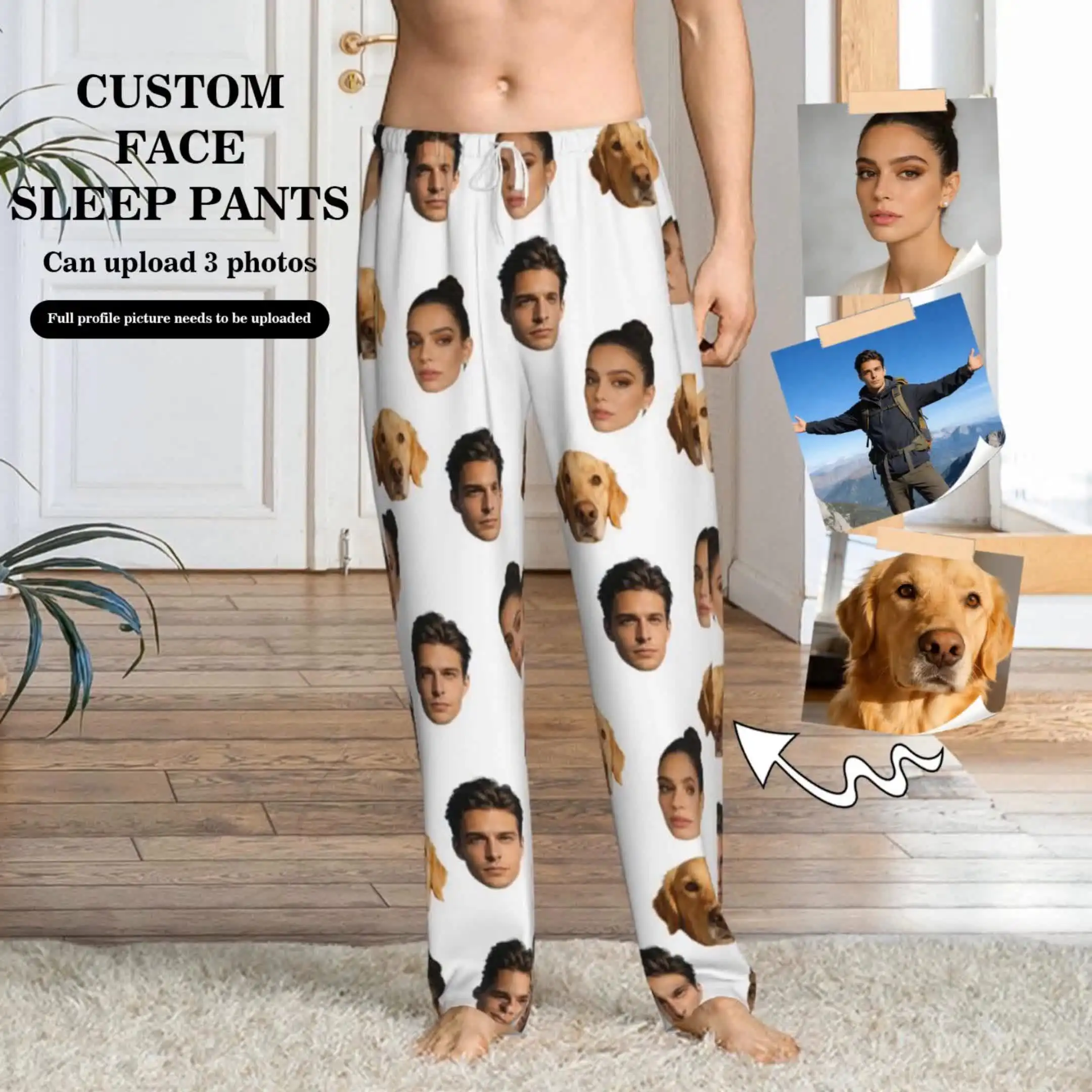 Pantaloni da notte personalizzati con foto facciali personalizzate Pantaloni da notte caldi a maniche lunghe per uomini e donne divertenti Natale