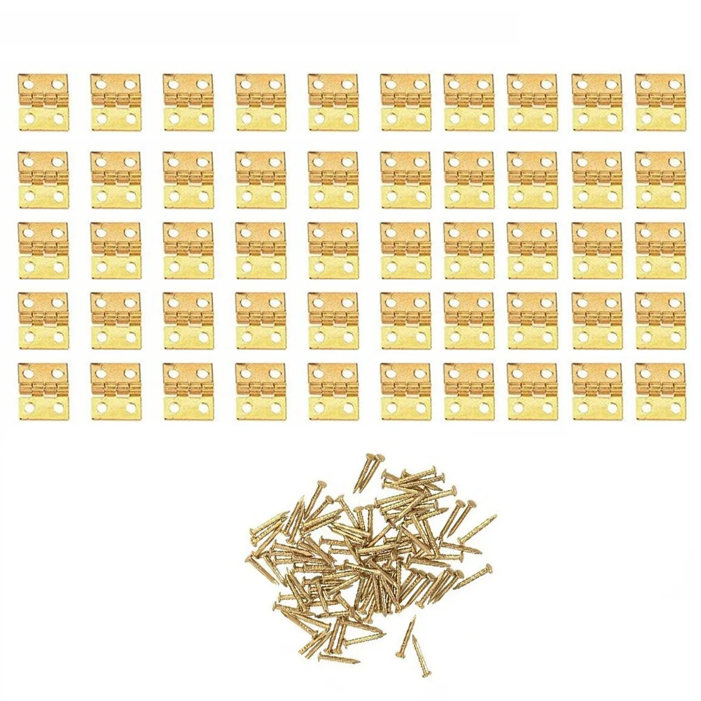 50pcs Brass Hinge For Small Craft Door Box Accessories Silver/Gold 8x10mm Miniature Cabinet Furniture Fittings Home Hardware