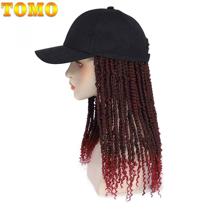 TOMO Short Mini Passion Twist Synthetic Hair with Adjustable Hat Wig Baseball Cap with 14