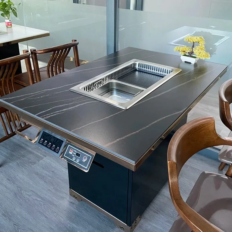 

Marble Hotpot Dining Table Electric Korean Indoor Restaurant Barbecue Built-In Table