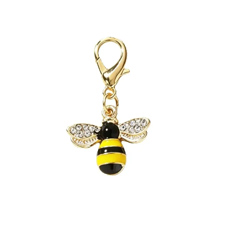 10/50 Stück Legierungs-Emaille-Bienenanhänger mit Kristall-Strass und Karabinerverschluss, Charms für DIY-Armbänder, Halsketten und Schmuckherstellungszubehör – Detail 1