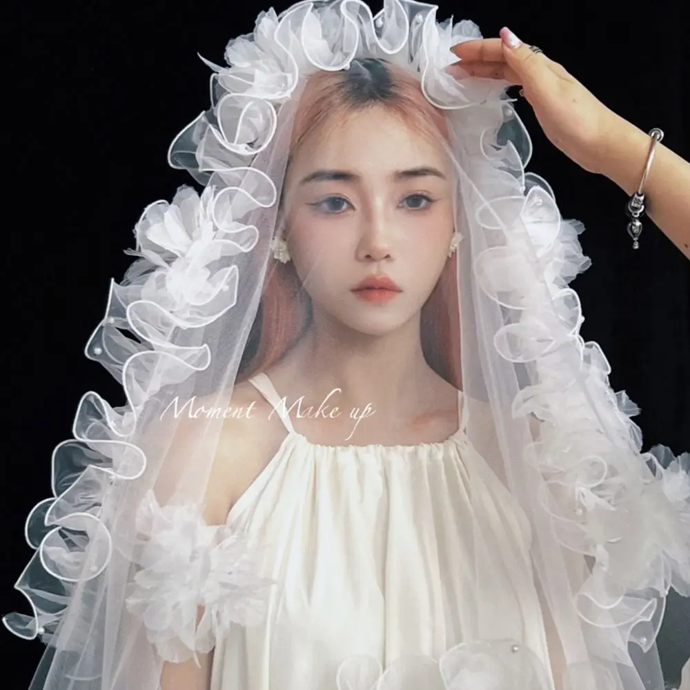 11cm Wide Organza Beaded Ribbon Wave Ruffle Edge Flower Lace Pleated Lace Trim Pearl Fabric Edge 1 Yard Beaded Mirror Welt