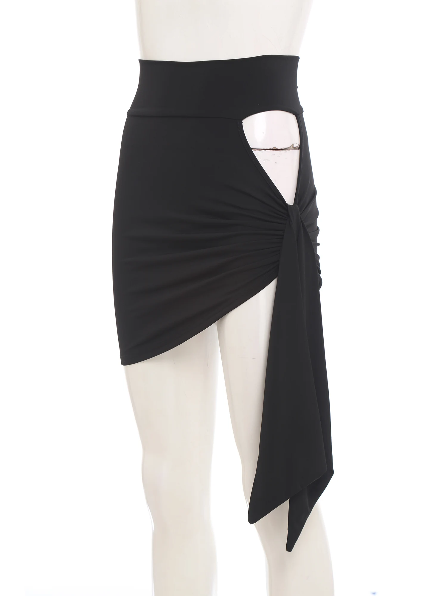 여성 라틴 댄스 Bodycon 스커트 스트랩 중공 불규칙한 밑단 하이 웨이스트 미니 스커트 삼바 차차 볼룸 댄스 공연