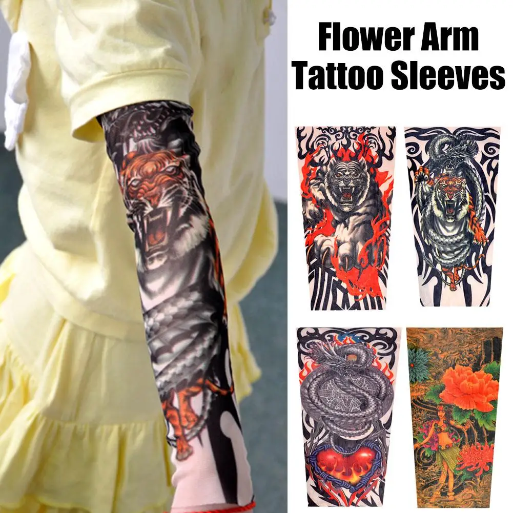 1pcs New Flower Arm Tattoo Sleeves Seamless Outdoor Riding Screen Arm Sleeves Uv Arm Warmers For Children K0g2