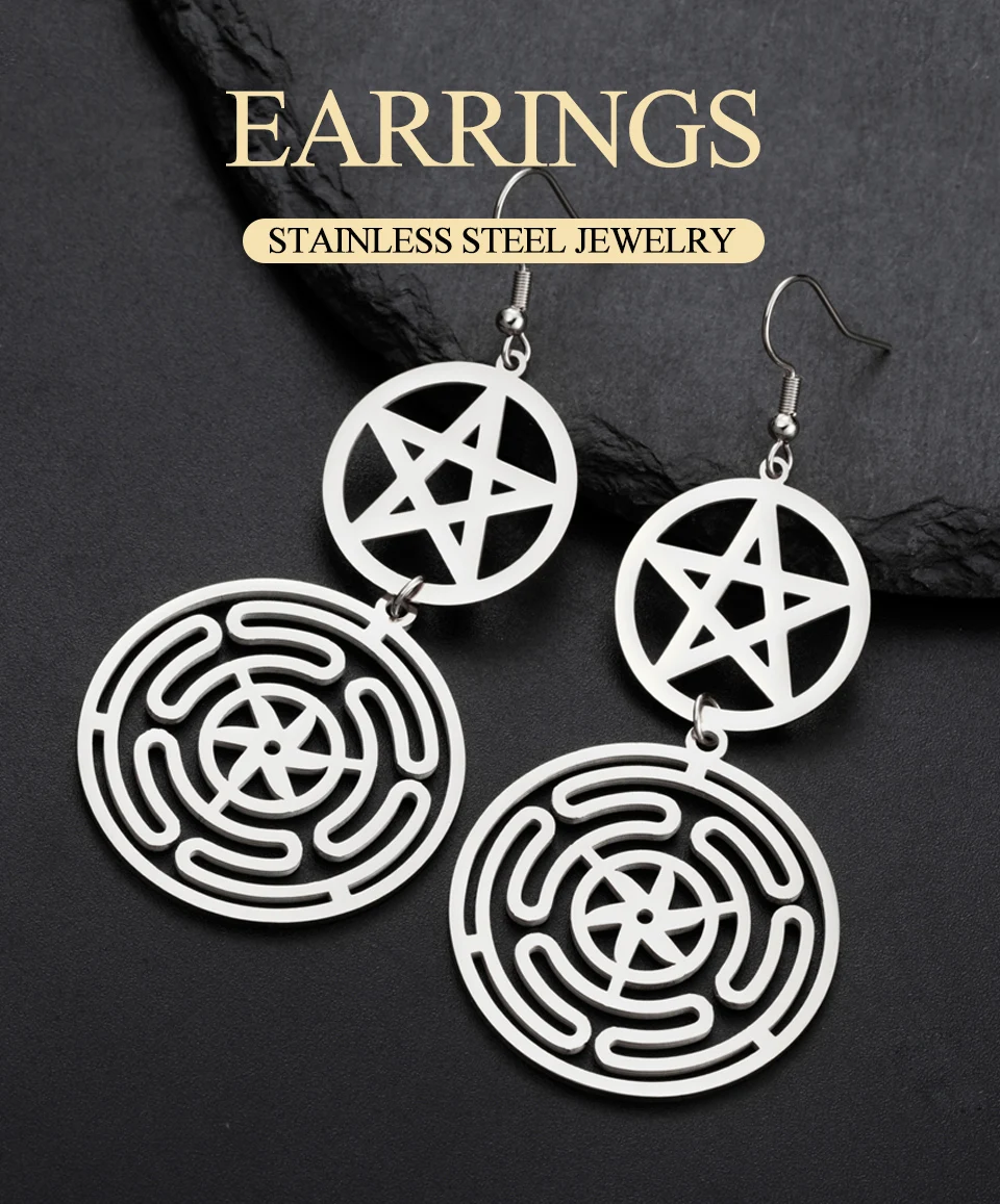 Dawapara Wheel of Hecate Pentagram Ohrringe Sigil of Lilith Mondgöttin Pentagramm Symbol Edelstahl Ohrringe Wicca Schmuck – Detail 1