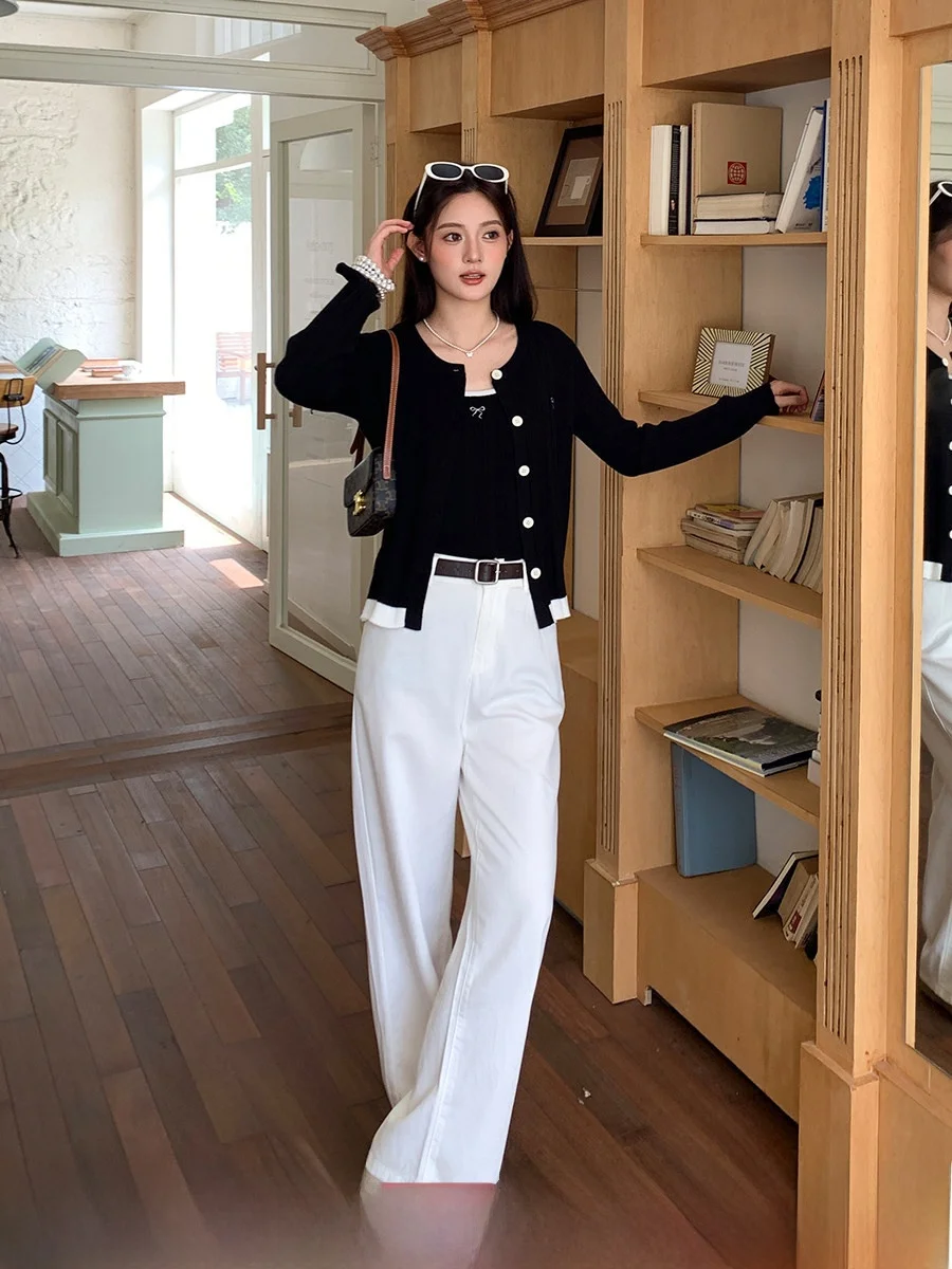 

Женские джинсы Li Xiaolong больших размеров с высокой талией и широкими штанинами, повседневные, свободного кроя, прямые брюки