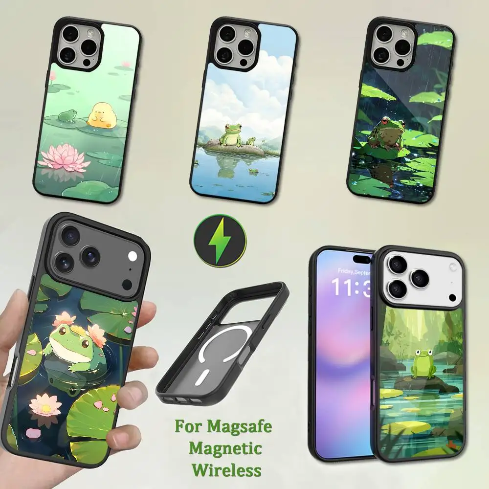 

Fresh Cartoon Frog Cute Phone Case For iPhone 13,12,11,16,15,17,14,Pro,Max,Plus,Mini,Magsafe,Magnetic Wireless Charging