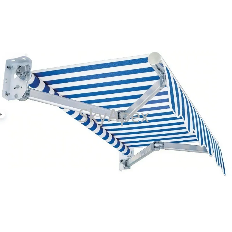 Modern Waterproof Manual Crank Aluminum Alloy Retractable Awning  With  LED Light for Balcony & Outdoor Patio  Full UV Sun Shade