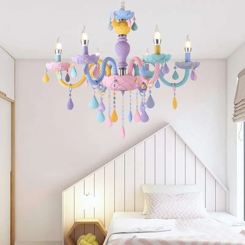 

Rainbow Crystal Chandelier European ceiling chandelier children's bedroom Princess lamp 110V / 220V lighting