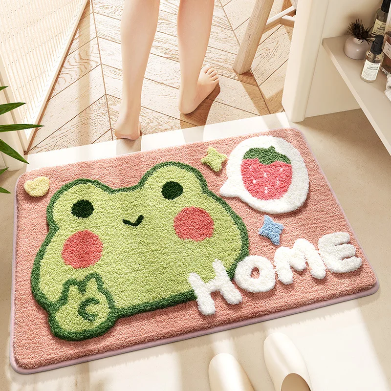 40*60cm Bath Mat Cute Pink Cartoon Frog Bathroom Carpet Bathtub Entrance Waterproof Slip-resistant Foot Mats Toilet Shower Rug