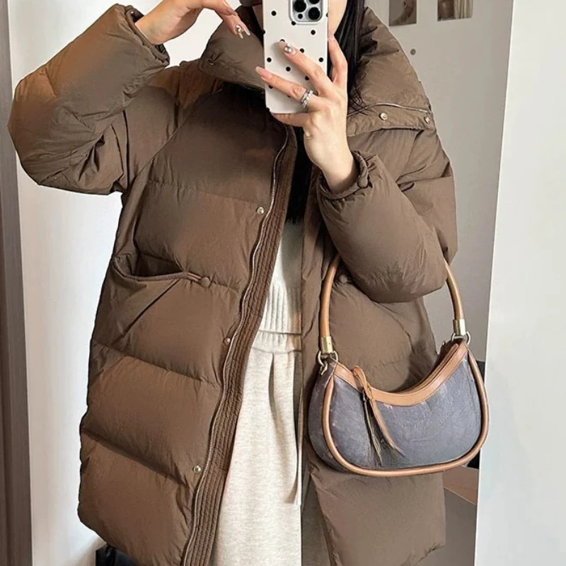 Winter Jackets Woman 2024 Mid-Length Coats Down Fashion Thick Quilted Parka Padded Simple Lapel Warm Outwear Winter Coat Female