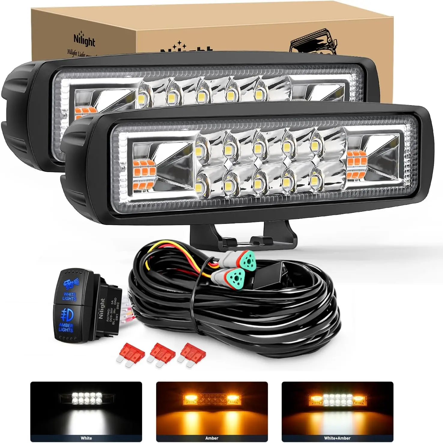 

6 Inch LED Light Pods, 60W Amber White, 3 Modes Fog Spot Flood Combo Beam for Truck ATV SUV Boat