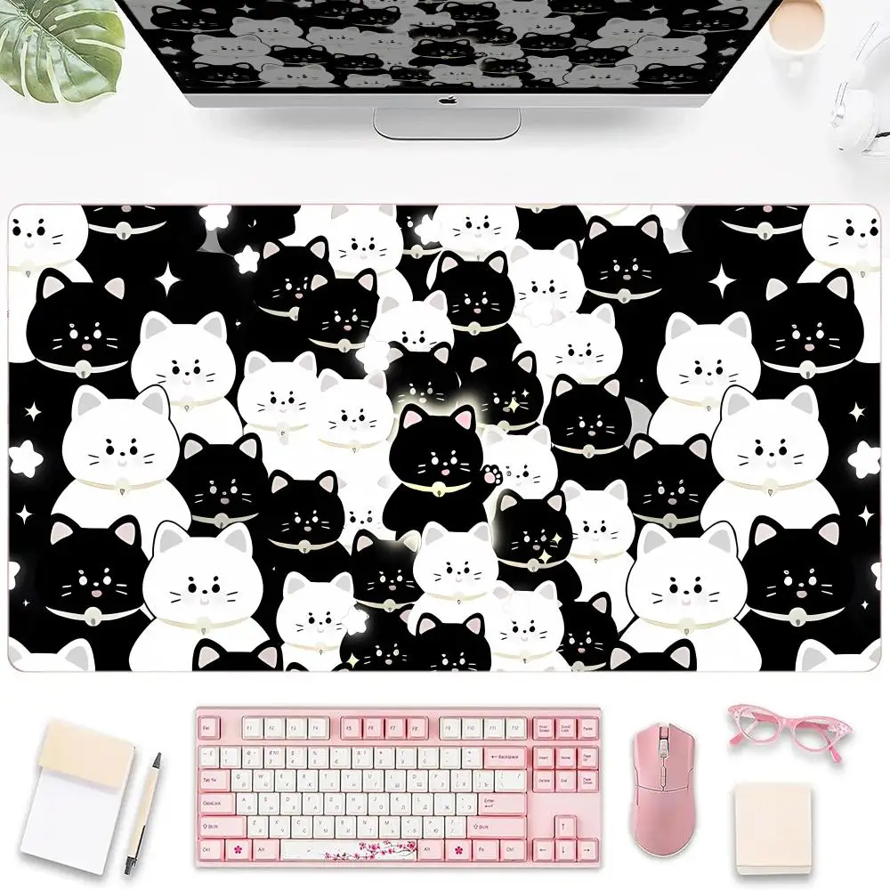 

Black and White Cats Pattern Oversized Large Gaming Mouse Pad XXL Desk Mat Big Mouse Pad Cartoon Non-slip Keyboard Mat 1000×500