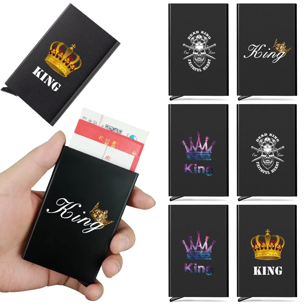 

Anti-theft ID Credit Card Holder Minimalist Porte Carte Thin Aluminium Metal Wallets King Print Bank Women Men Credit Card Box